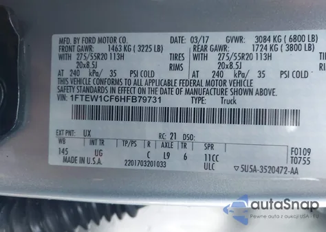 2017 Ford F-150 Xlt из США, поврежденный, VIN 1FTEW1CF6HFB79731